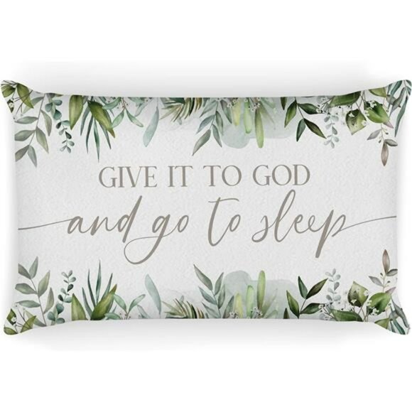 Give It to God and Go to Sleep Pillow Cover 12x20 Eucalyptus Christian Home Deco - Picture 1 of 5